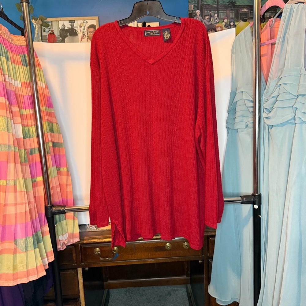 Laura Scott size 3X Red Knit V-Neck Top
